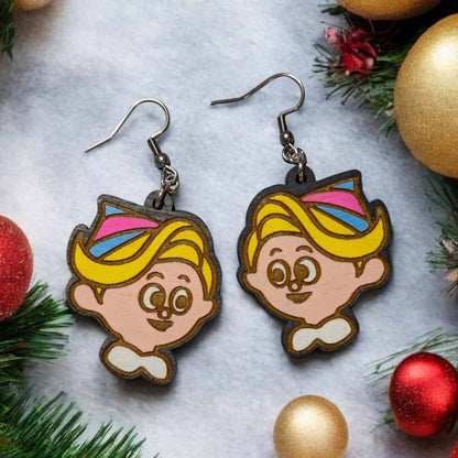 Hermey the Elf Hand Painted Wood Dangle Earrings