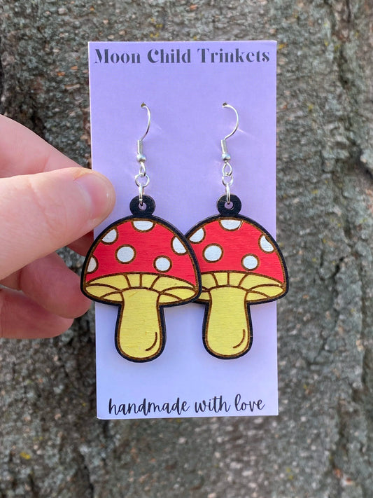 Fly Agaric Mushroom Hand Painted Wood Earrings image 2