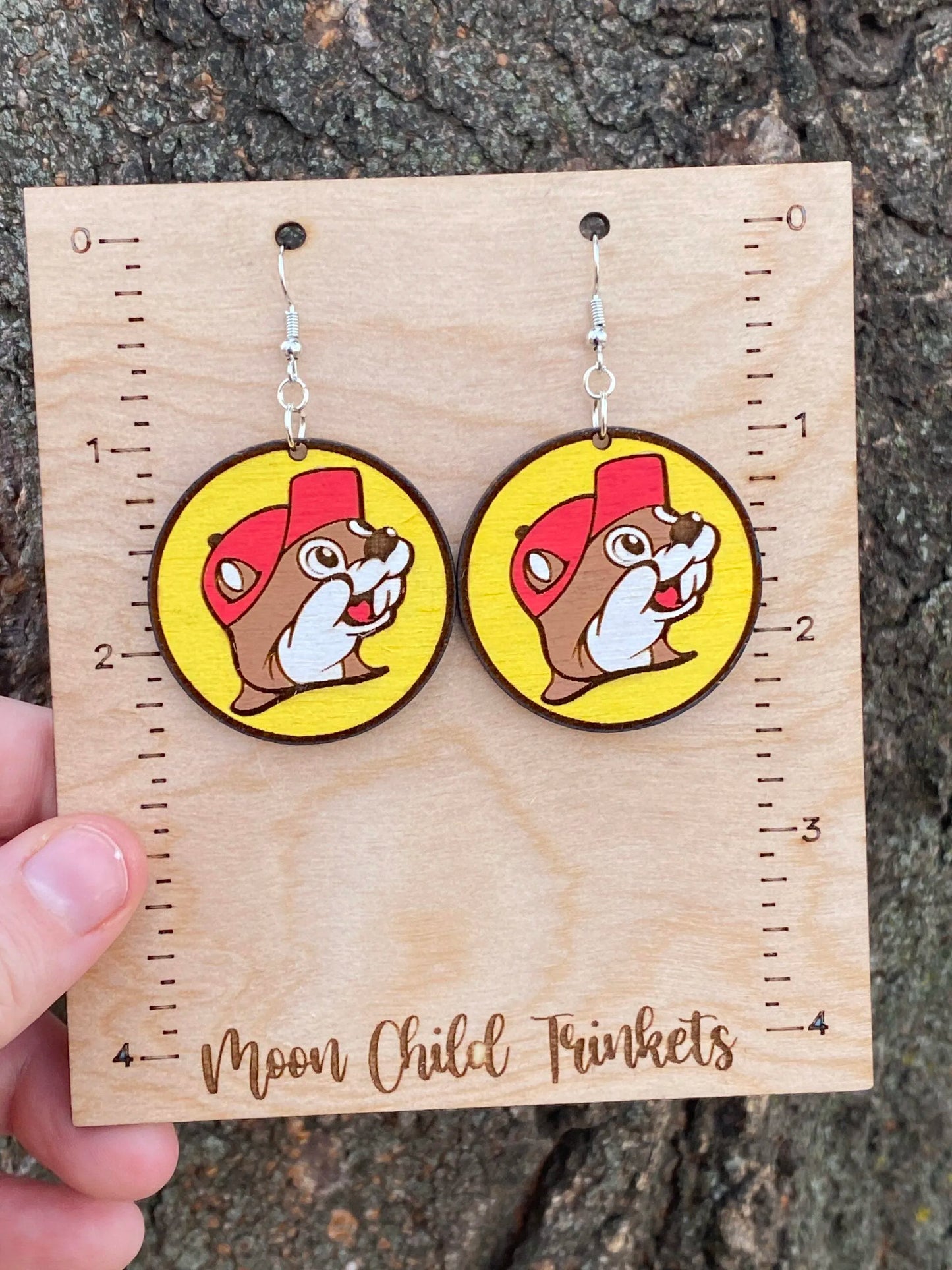 Buc-ee Hand Painted Wood Dangle Earrings image 1