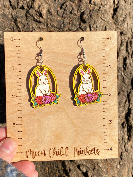 Easter Bunny Basket Hand Painted Wood Dangle Earrings image 1