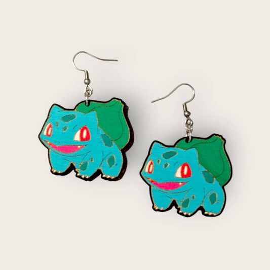Bulbasaur Pokemon Hand Painted Wood Earrings
