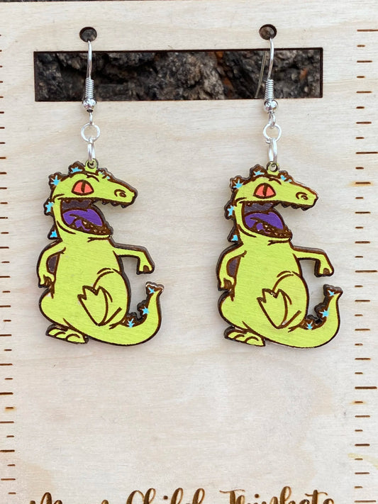 Rugrats Reptar Hand Painted Wood Dangle Earrings image 0