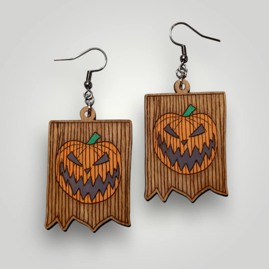 Tim Burton Inspired Halloween Town Door Hand Painted Wood Dangle Earrings