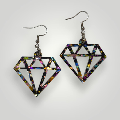 2000s Inspired Scene Diamond Acrylic Earrings – Holographic Glitter Statement Jewelry