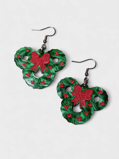 Mickey Wreath Green Pearl Acrylic Earrings
