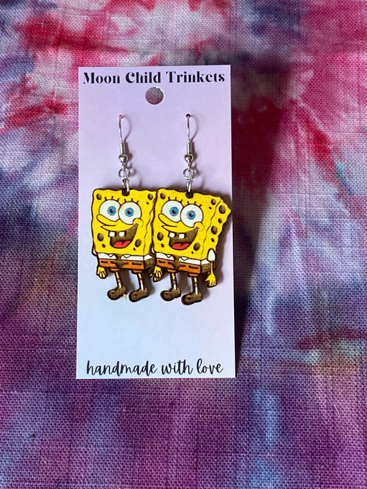 Spongebob Squarepants Hand Painted Wood Dangle Earrings image 2