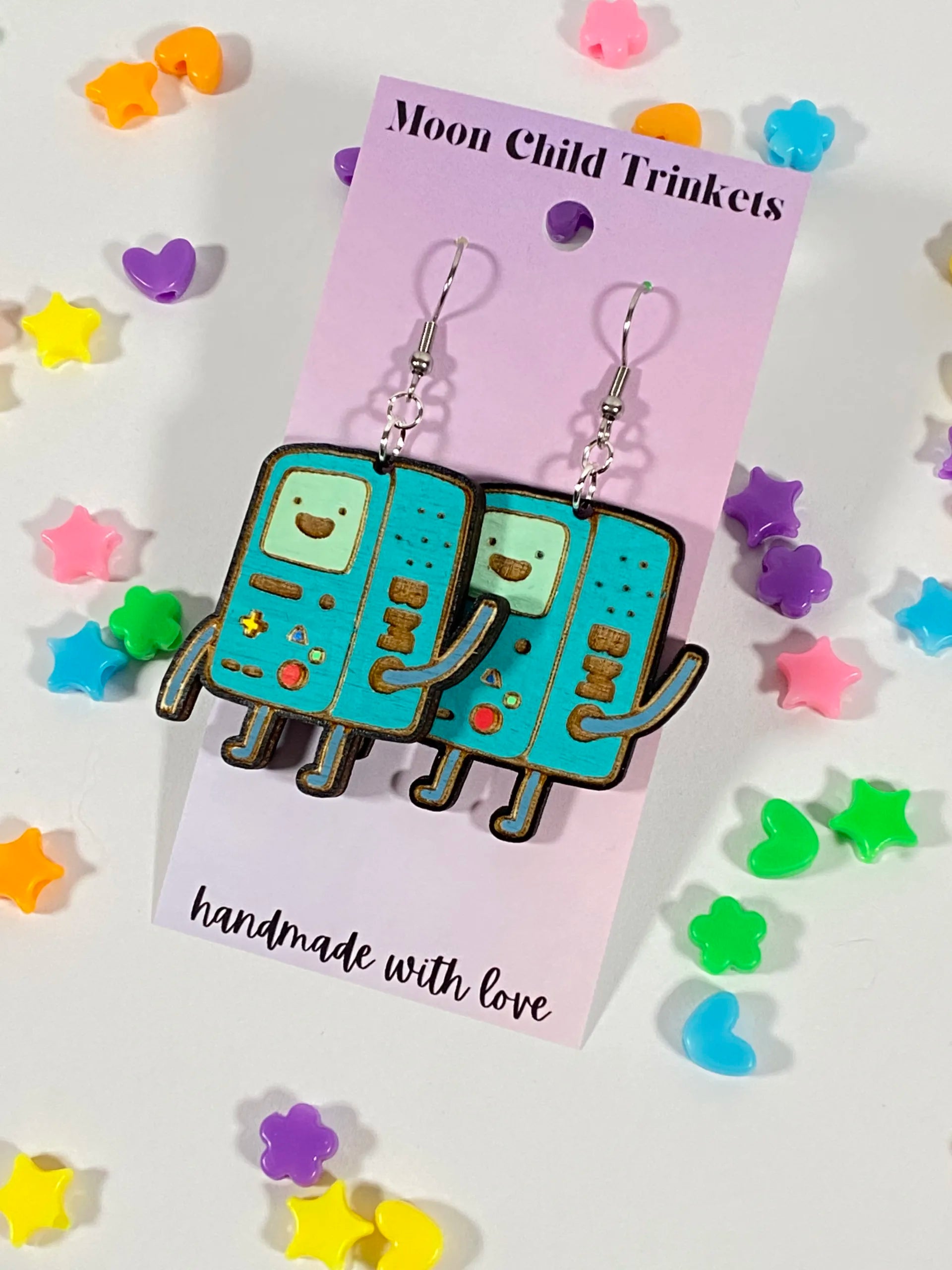 Adventure Time BMO Hand Painted Wood Dangle Earrings image 1