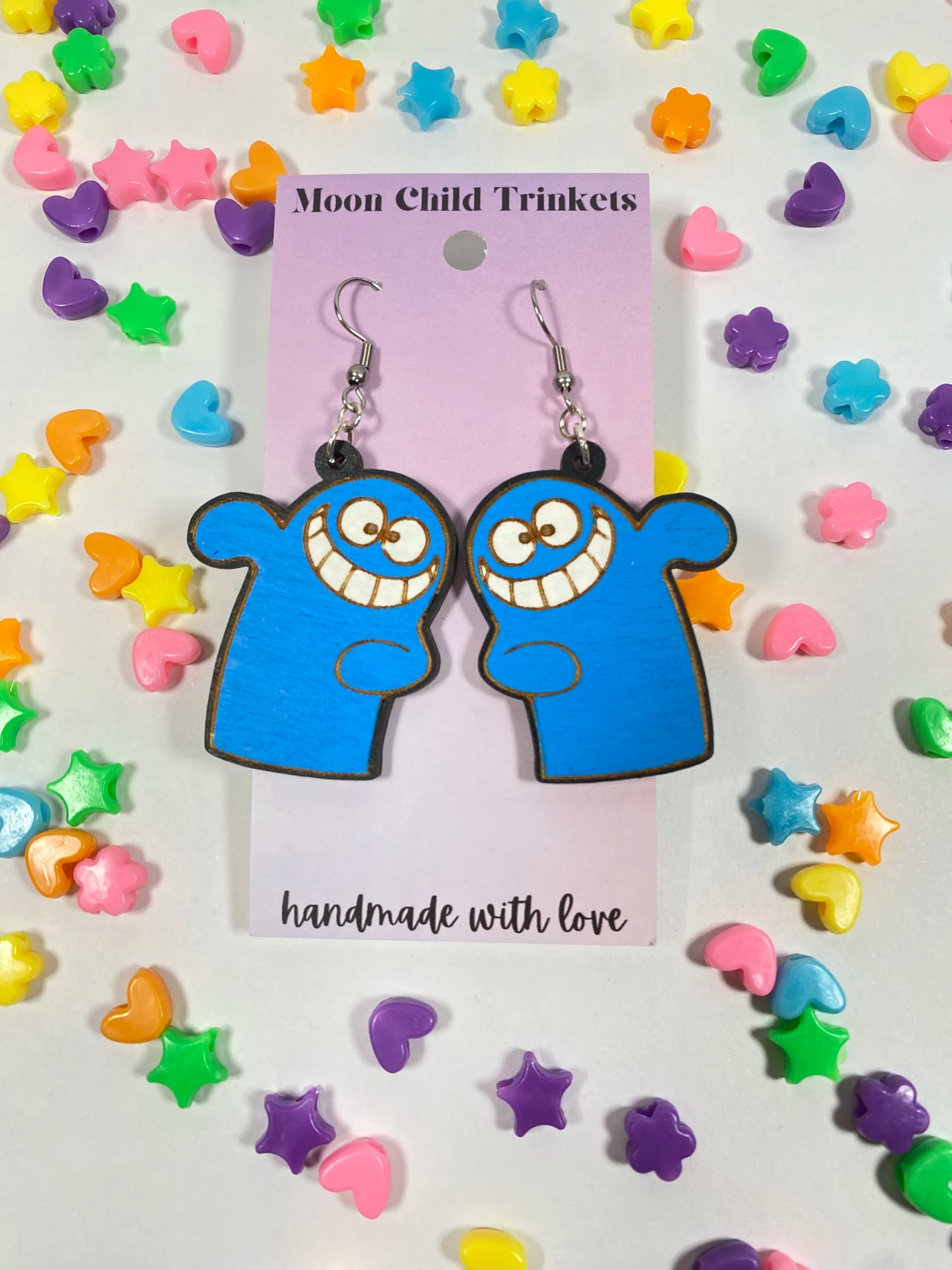 Bloo Hand Painted Wood Dangle Earrings image 1
