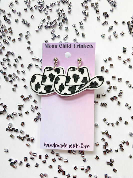 Cow Print Cowboy Hat Earrings image 0