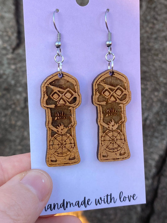 Goonies inspired Copper Bones Skeleton Key Wood Dangle Earrings image 1