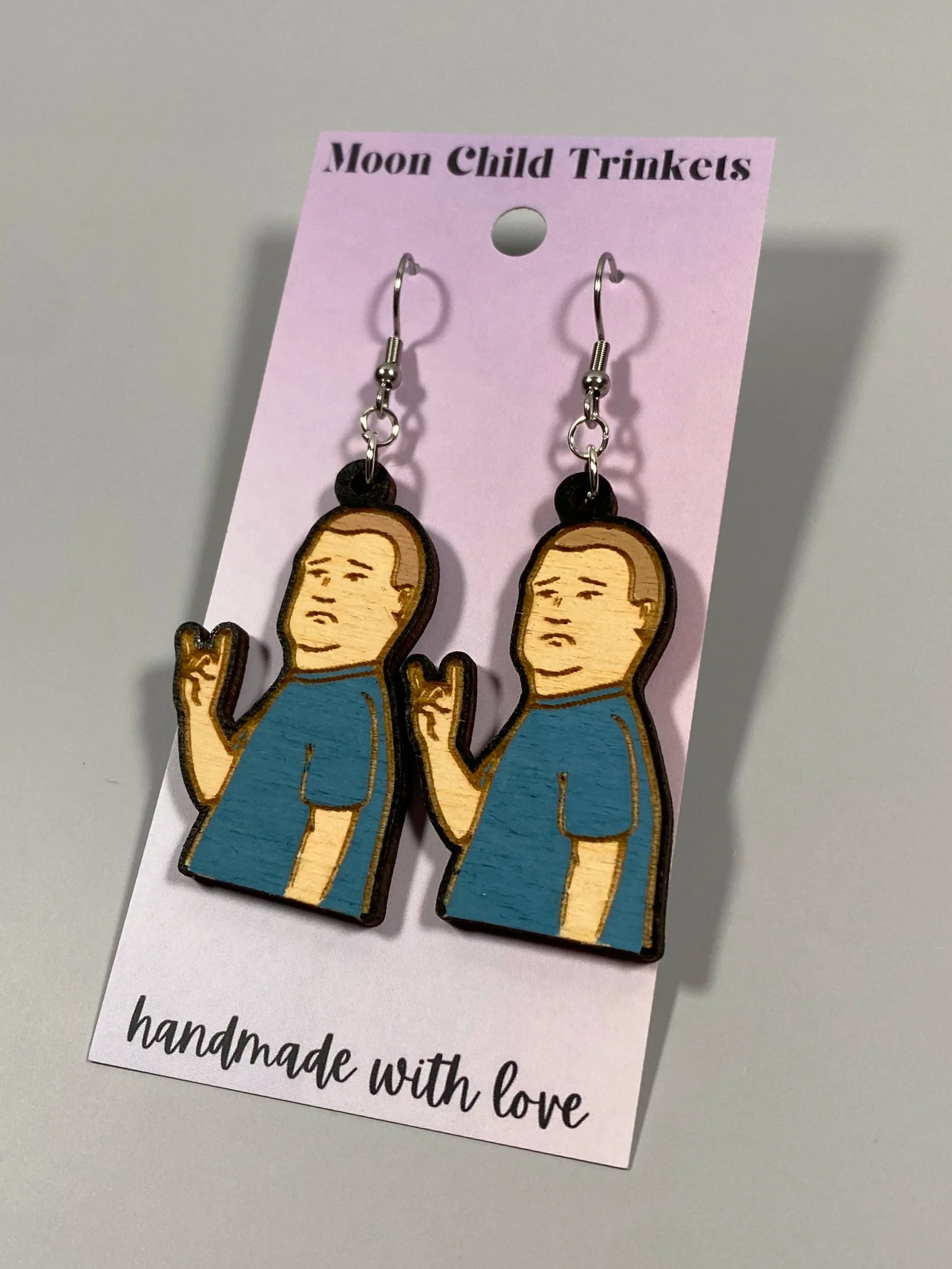 Bobby Hill Longhorns Hand Painted Wood Dangle Earrings image 1
