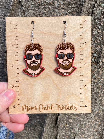 Chiefs Travis Kelce Inspired Hand Painted Wood Dangle Earrings image 2