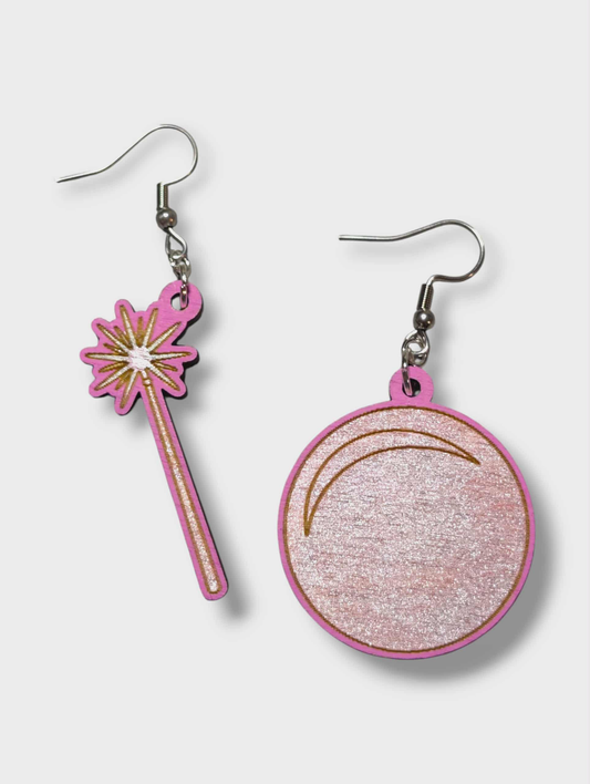 Wicked Glinda Bubble & Wand Hand Painted Wood Earrings