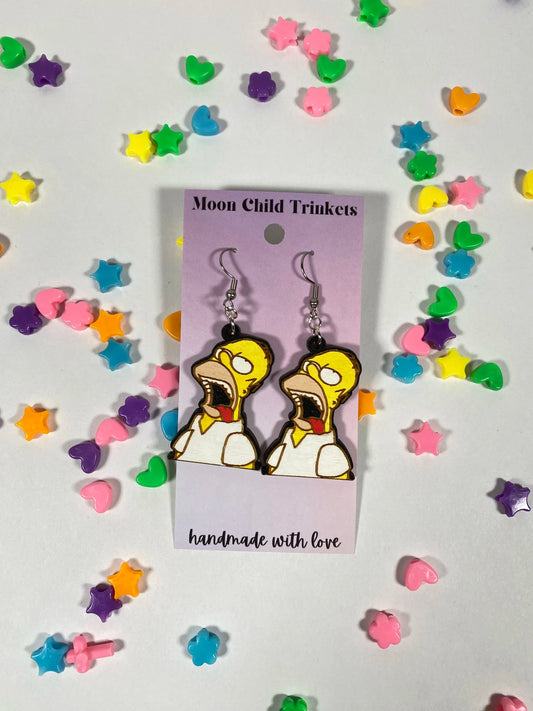 Homer Simpson Hand Painted Wood Dangle Earrings image 1