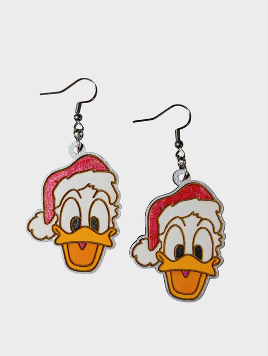 Donald Duck Christmas Hand Painted Wood Earrings