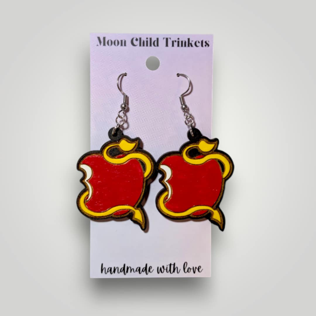 Descendants Apple Hand Painted Wood Earrings