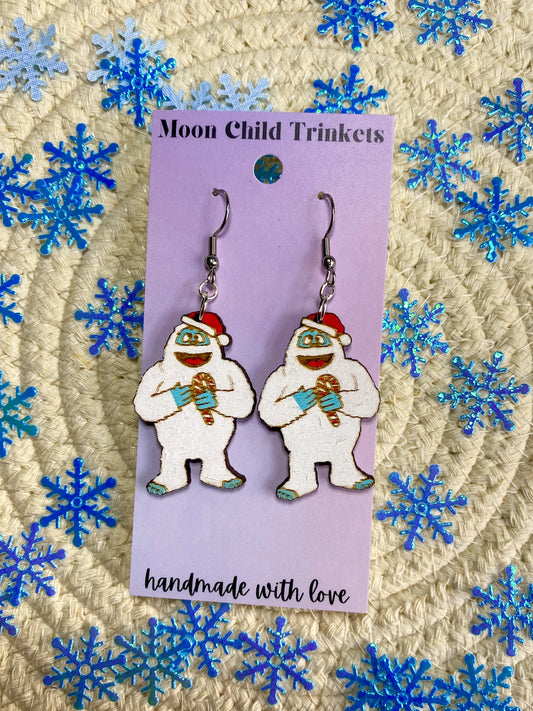 Bumble The Abominable Snowmonster Hand Painted Wood Earrings image 0