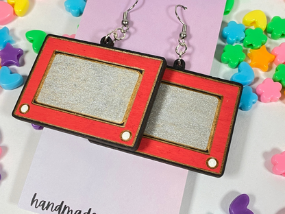 Etch A Sketch Toy Hand Painted Wood Dangle Earrings
