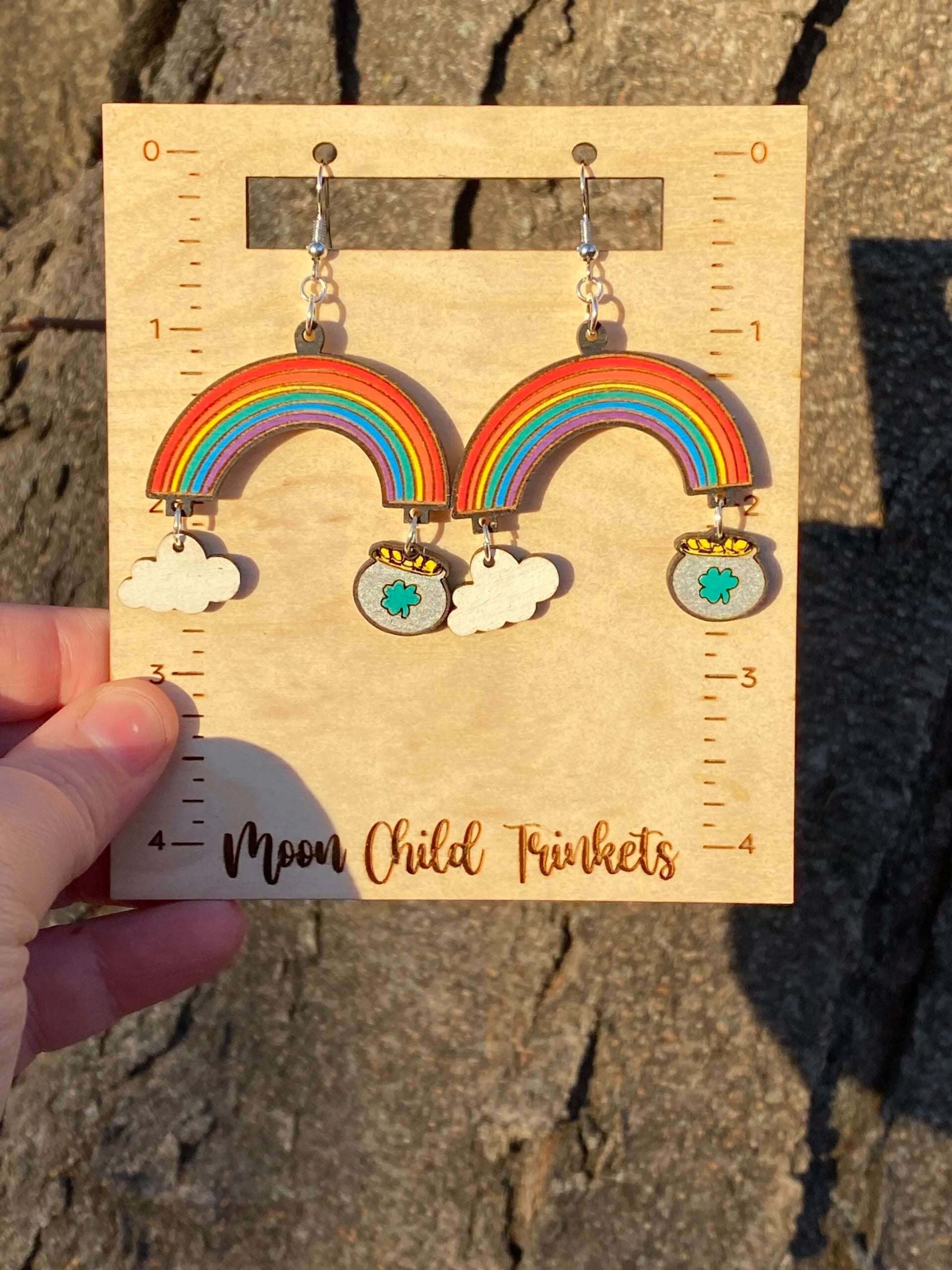 St Patricks Day Pot of Gold Rainbow Dangle Earrings image 2