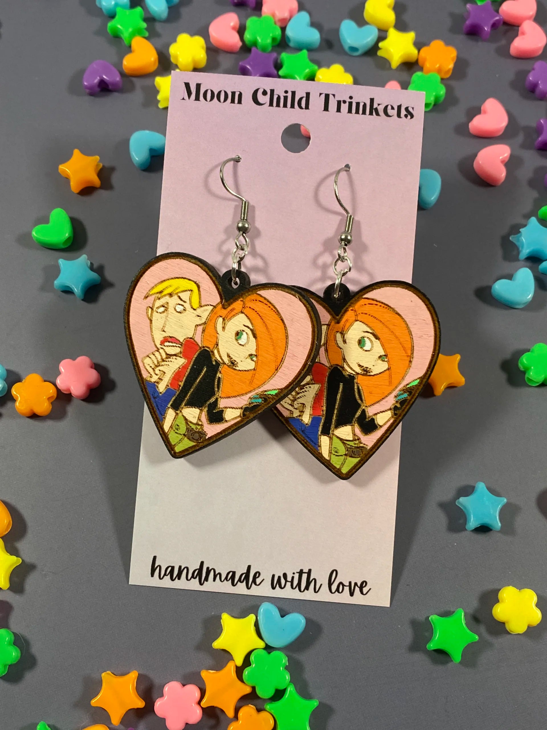 Kim & Ron Hand Painted Wood Earrings - Kim Possible Inspired Collection image 1