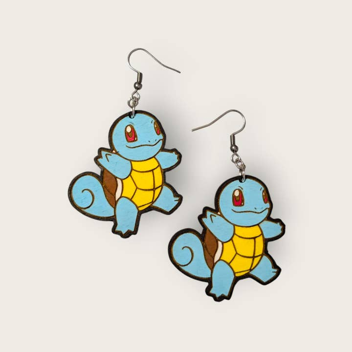 Squirtle Pokemon Hand Painted Dangle Earrings