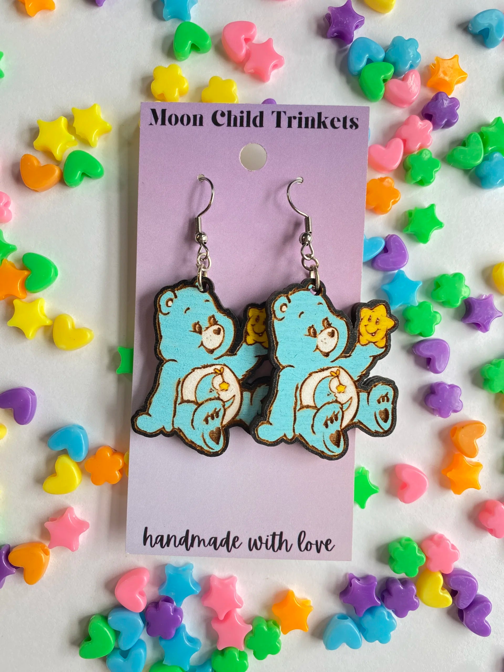 Bedtime Care Bear Hand Painted Wood Dangle Earrings image 2