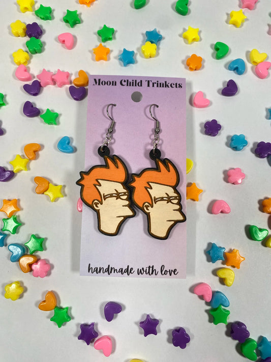 Philip J Fry Futurama Hand Painted Wood Dangle Earrings image 0