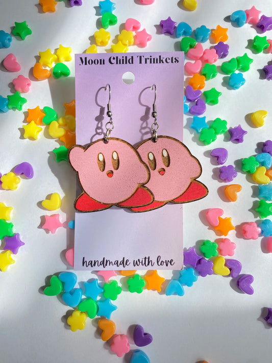 Kirby Hand Painted Wood Dangle Earring image 0