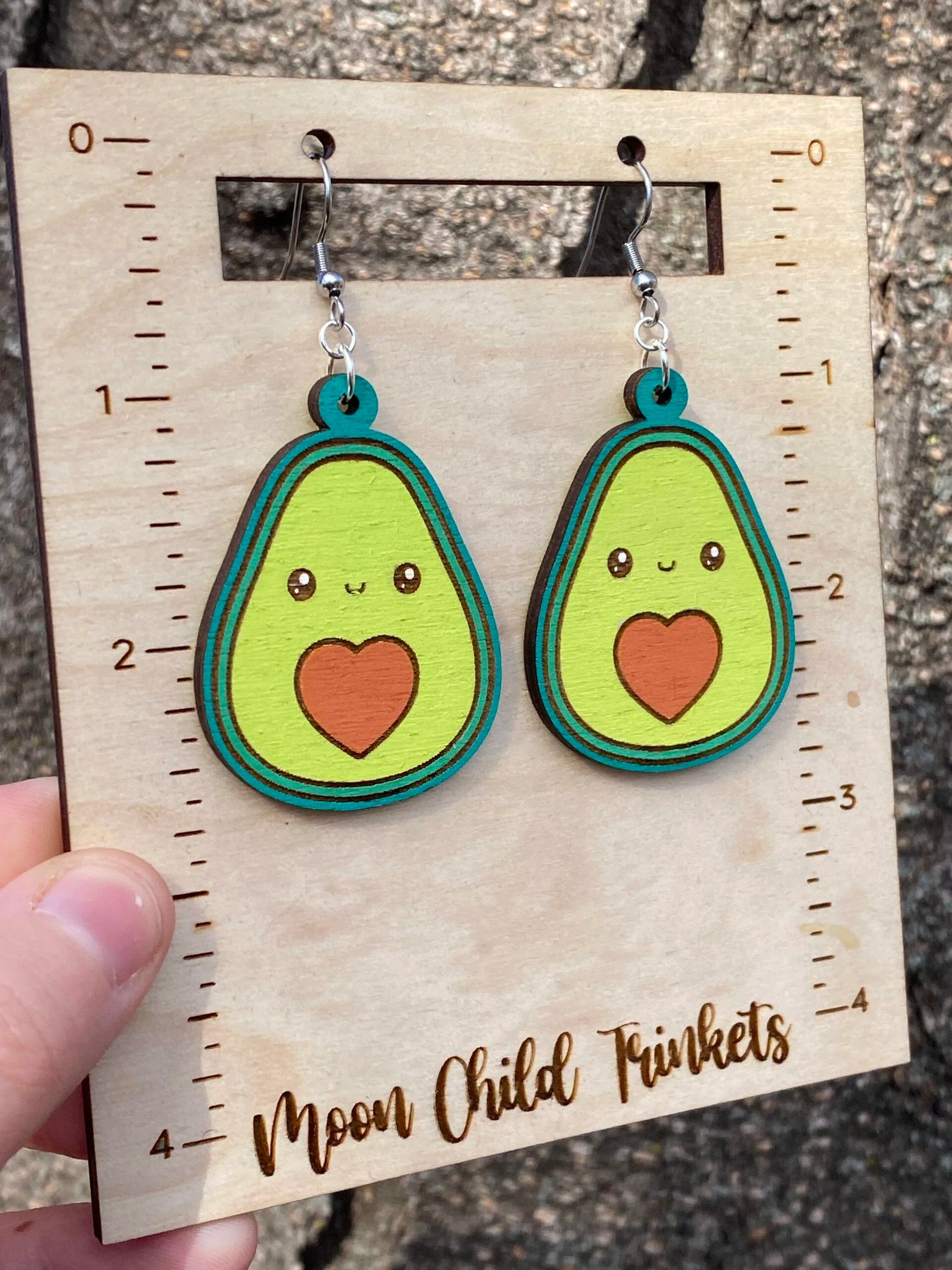 Avocado Kawaii Hand Painted Wood Dangle Earrings image 2