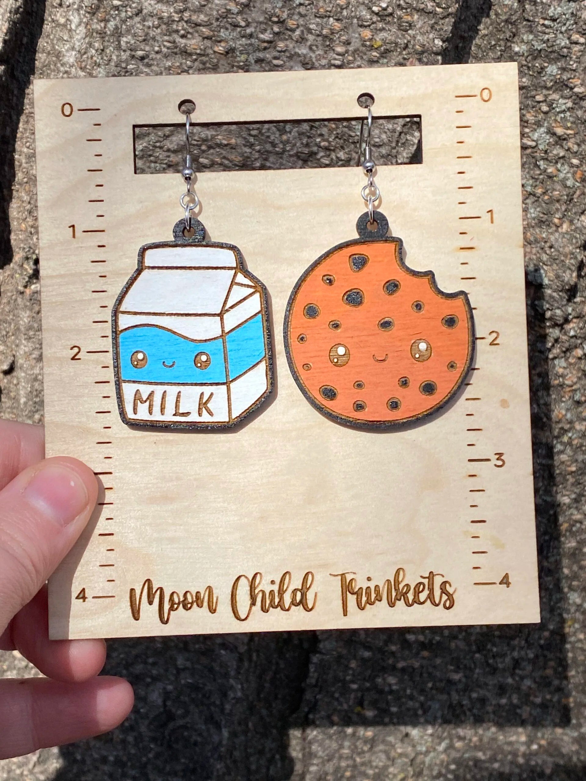Milk and Cookies Kawaii Hand Painted Wood Earrings image 1
