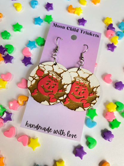 Kool-Aid Man Hand Painted Wood Dangle Earrings image 0