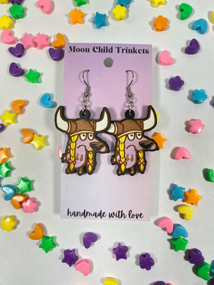 Courage The Cowardly Viking Dog Hand Painted Wood Dangle Earrings image 1