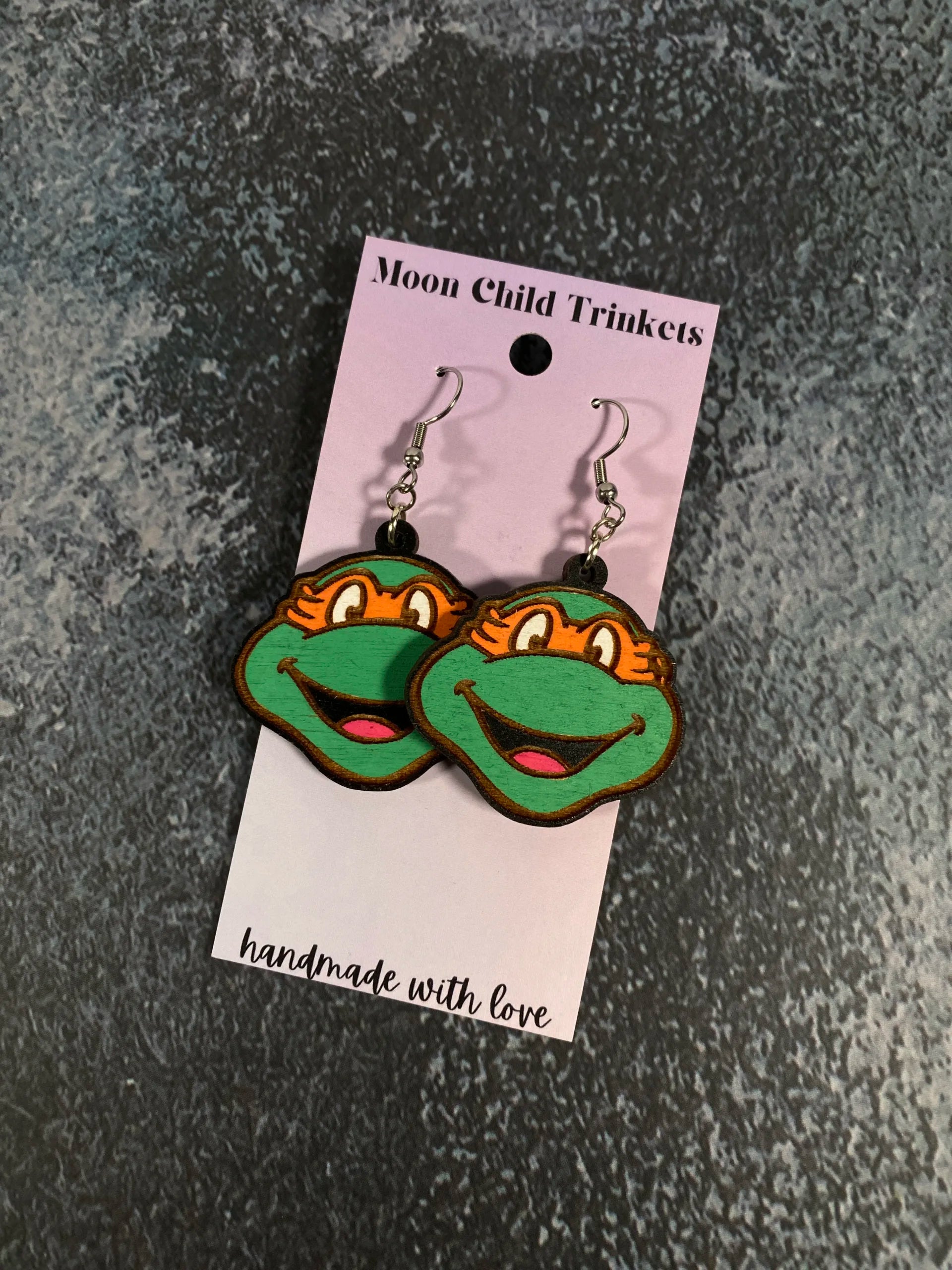 Michaelangelo Ninja Turtle Hand Painted Wood Earrings image 1