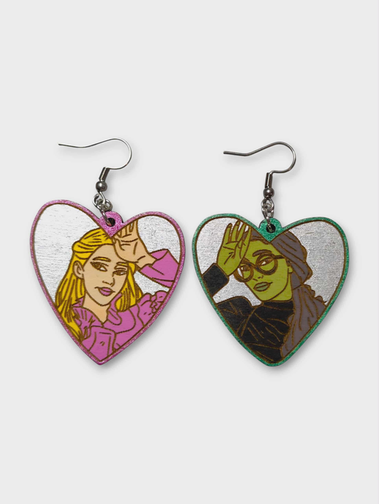 Wicked Elphaba and Glinda Wave Painted Wood Earrings