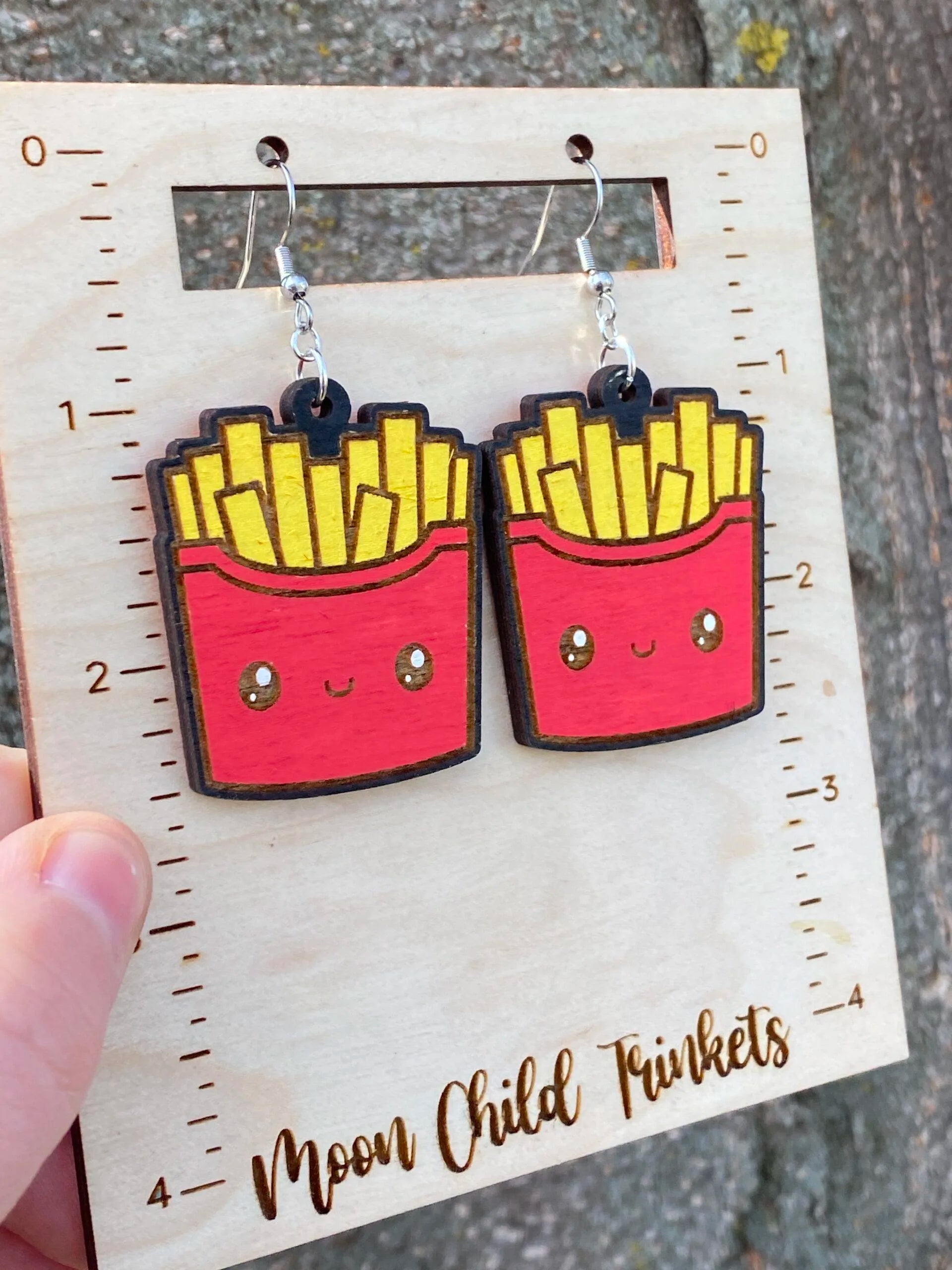 French Fries Kawaii Hand Painted Wood Dangle Earrings image 1