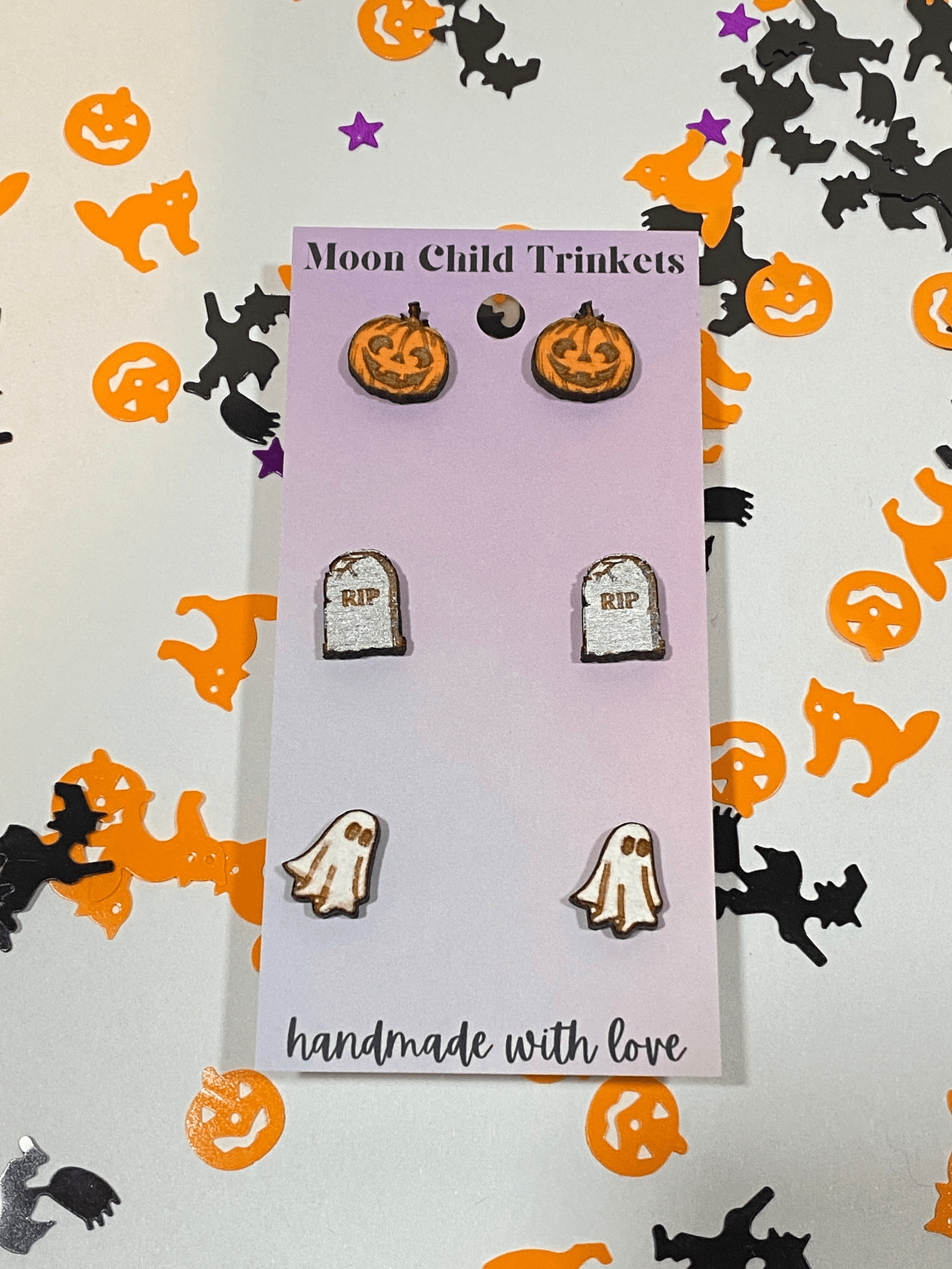 Halloween Stud Earrings 3 Pairs - Jack O'lantern Set image 0