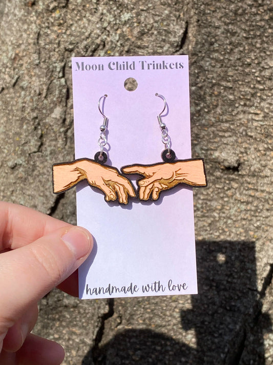 Michelangelo The Creation of Adam Hand Painted Wood Dangle Earrings image 0