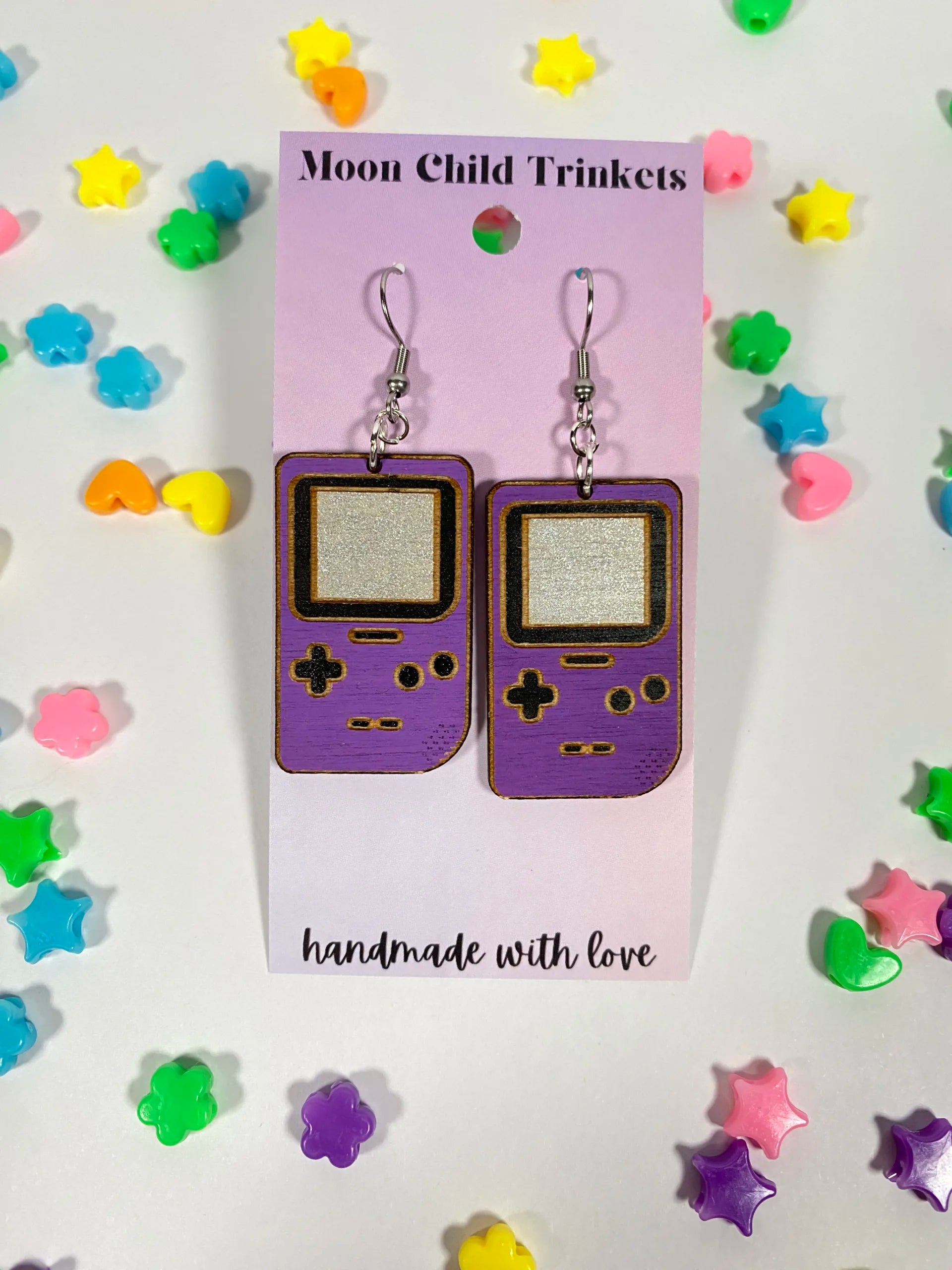 Gameboy Hand Painted Wood Dangle Earrings image 2