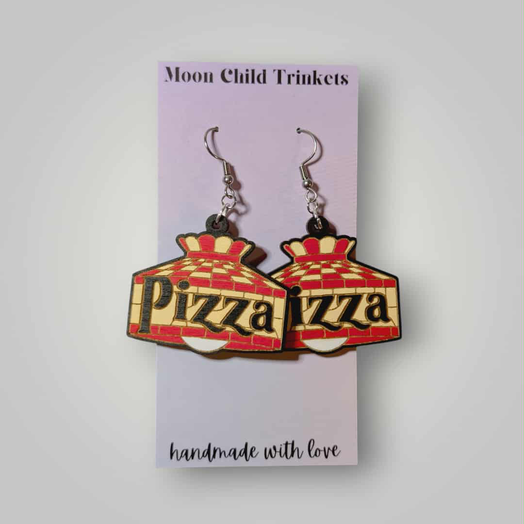 Retro Pizza Lamp Hand Painted Wood Earrings