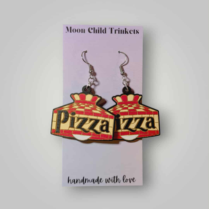 Retro Pizza Lamp Hand Painted Wood Earrings