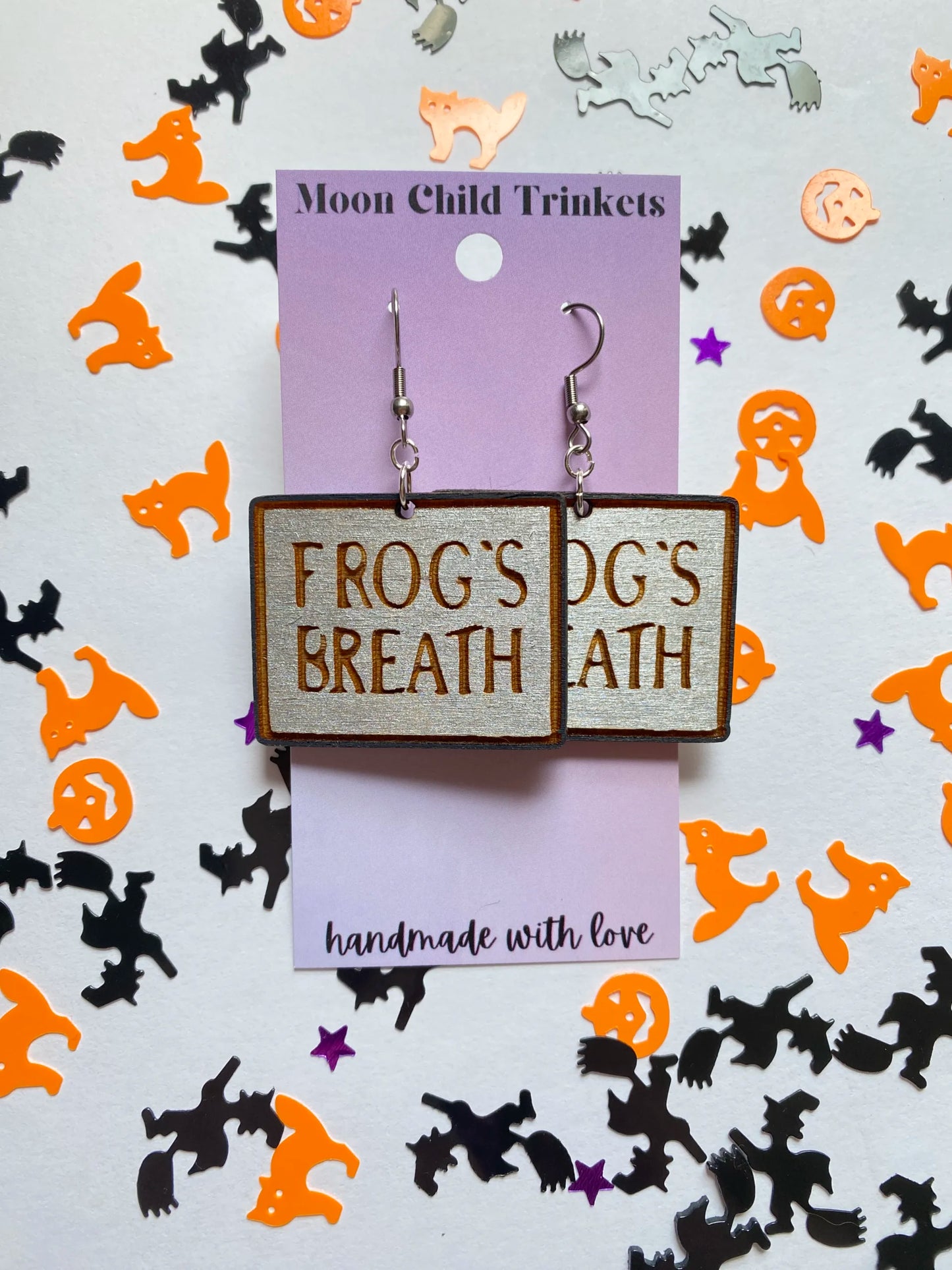 NBC Frogs Breath Hand Painted Wood Dangle Earrings image 0