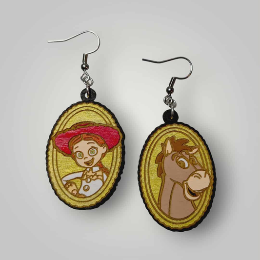 Jessie and Bullseye Toy Story Hand Painted Wood Earrings
