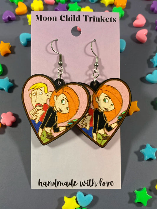 Kim & Ron Hand Painted Wood Earrings - Kim Possible Inspired Collection image 0