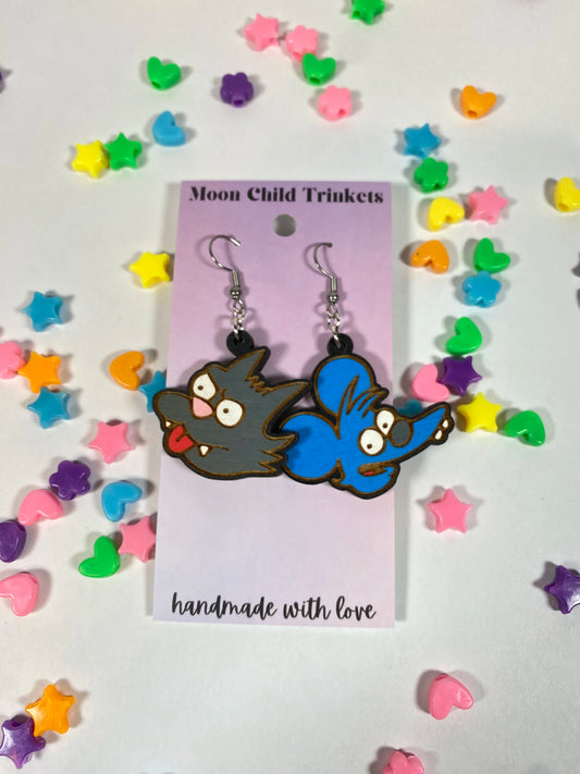 Itchy and Scratchy Hand Painted Wood Dangle Earrings image 0