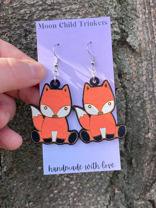 Fox Kawaii Hand Painted Wood Dangle Earrings image 2