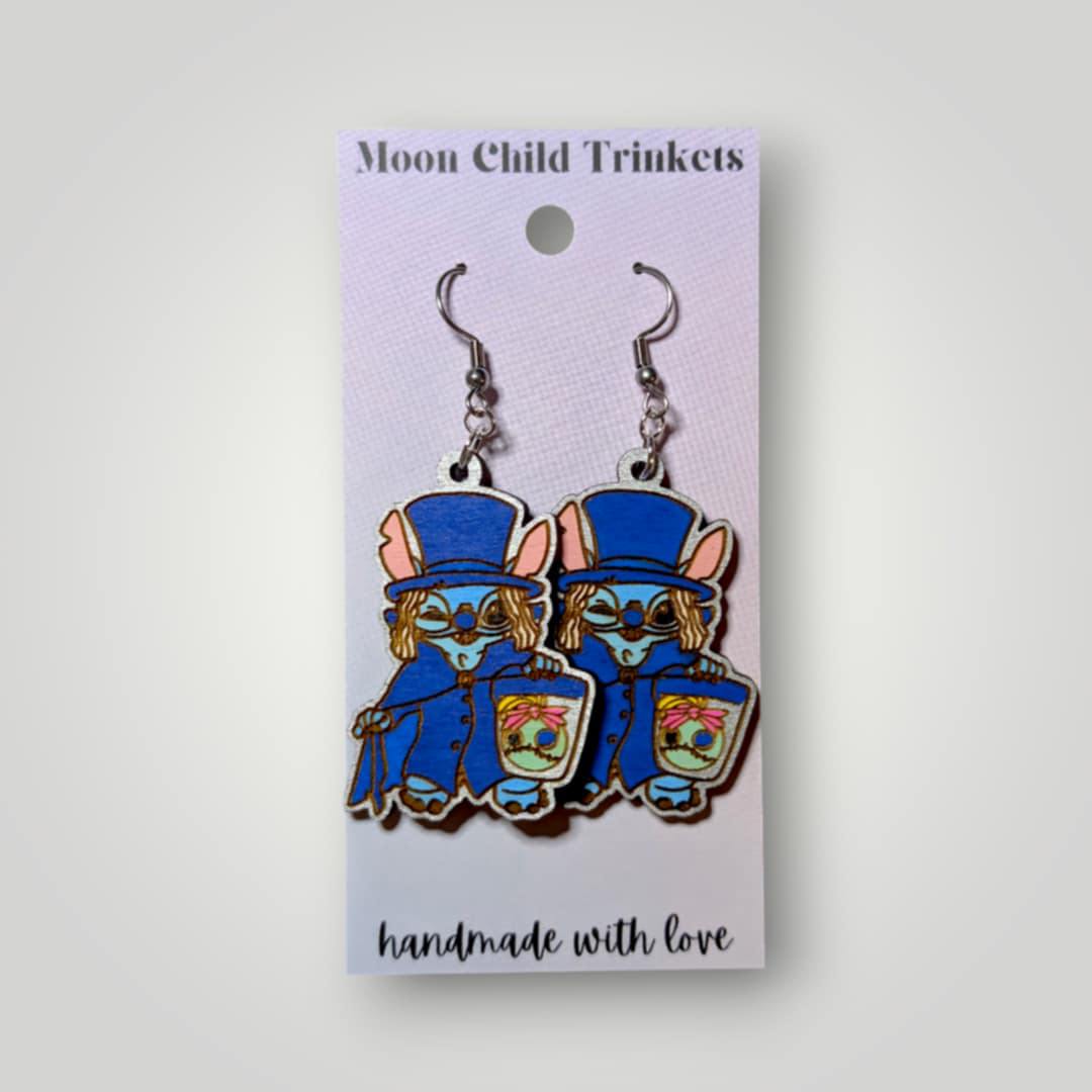 Stitch Hatbox Ghost Haunted Mansion Hand Painted Earrings