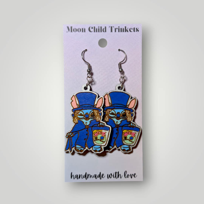 Stitch Hatbox Ghost Haunted Mansion Hand Painted Earrings