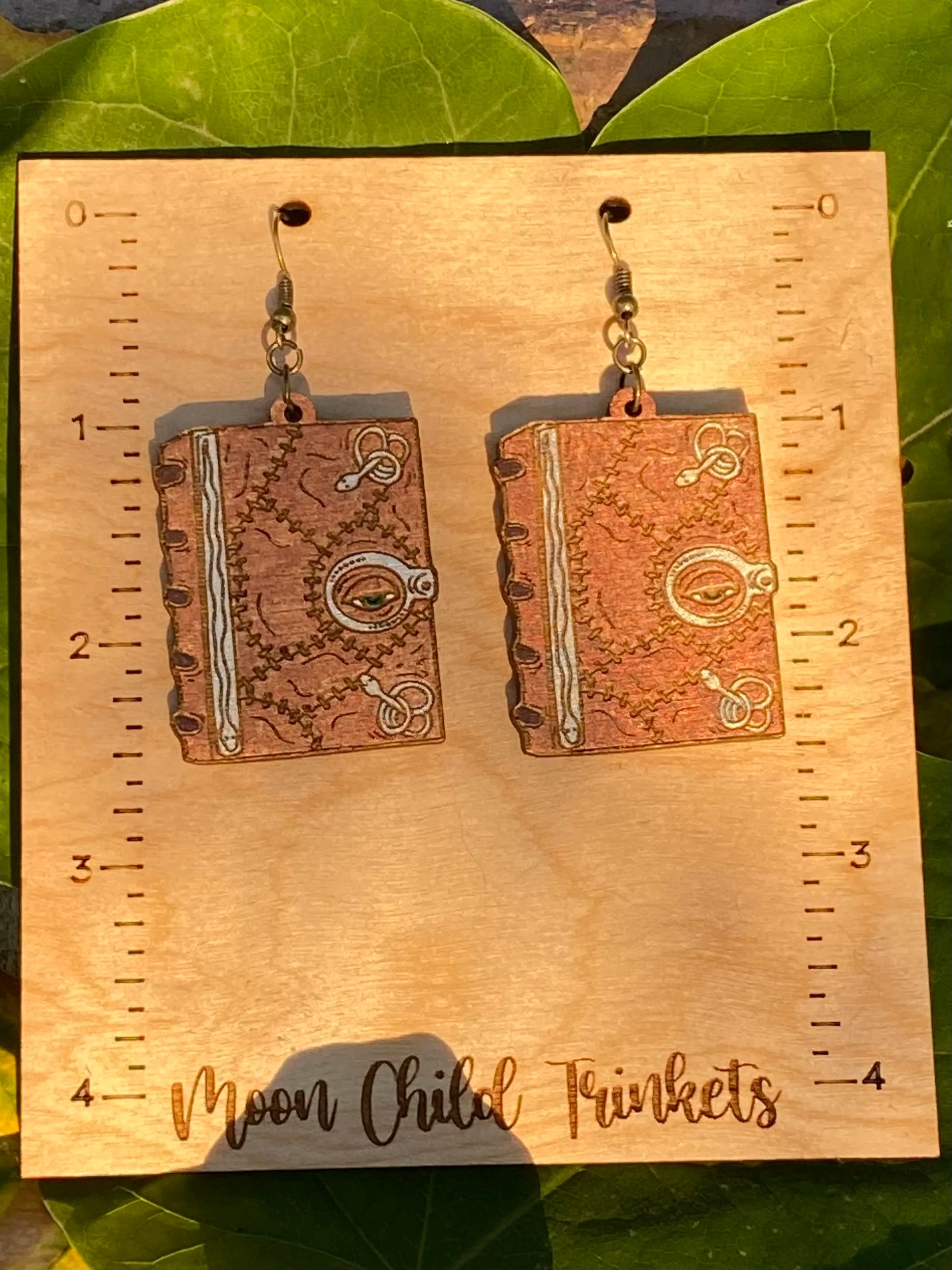 Hocus Pocus Spell Book Hand Painted Wood Dangle Earrings image 2