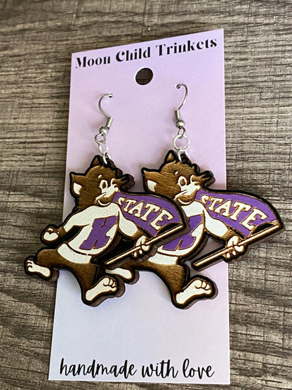 KSU Willie the Wildcat Hand Painted Wood Dangle Earrings image 2