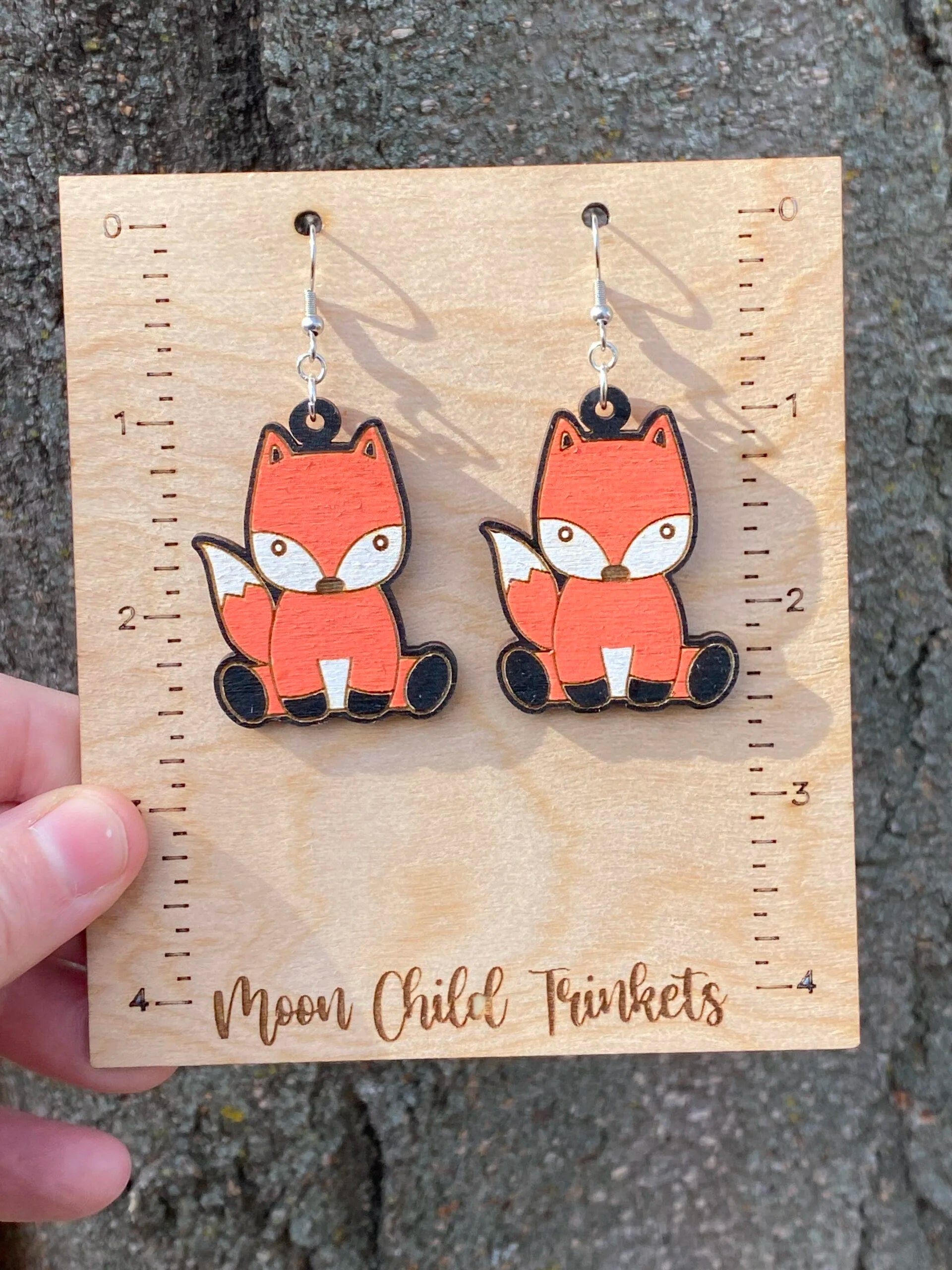 Fox Kawaii Hand Painted Wood Dangle Earrings image 0
